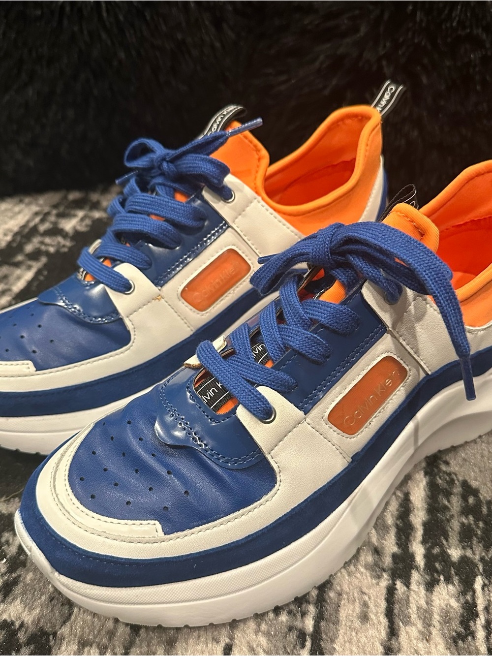 Women’s Blue & White Low-Top Sneakers with Orange Lining